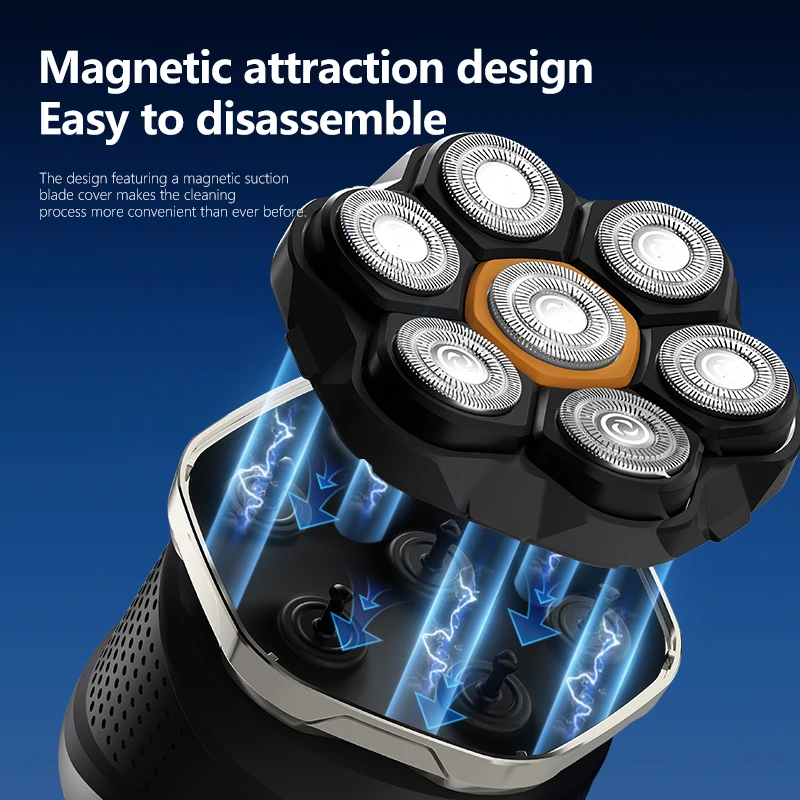 جديد Resuxi FK-8801 7D ماكينة حلاقة كهربائية دوارة رؤوس شفرة مغناطيسية 1400mAh 8500 دورة في الدقيقة ماكينة حلاقة كهربائية برأس أصلع مقاومة للماء IPX6