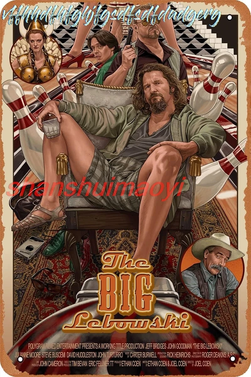 Оловянная вывеска «Большой Лебовски», классический фильм, металлическая вывеска, винтажный художественный декор для стен, бары, кафе, домашняя настенная декоративная 8x12 дюймов