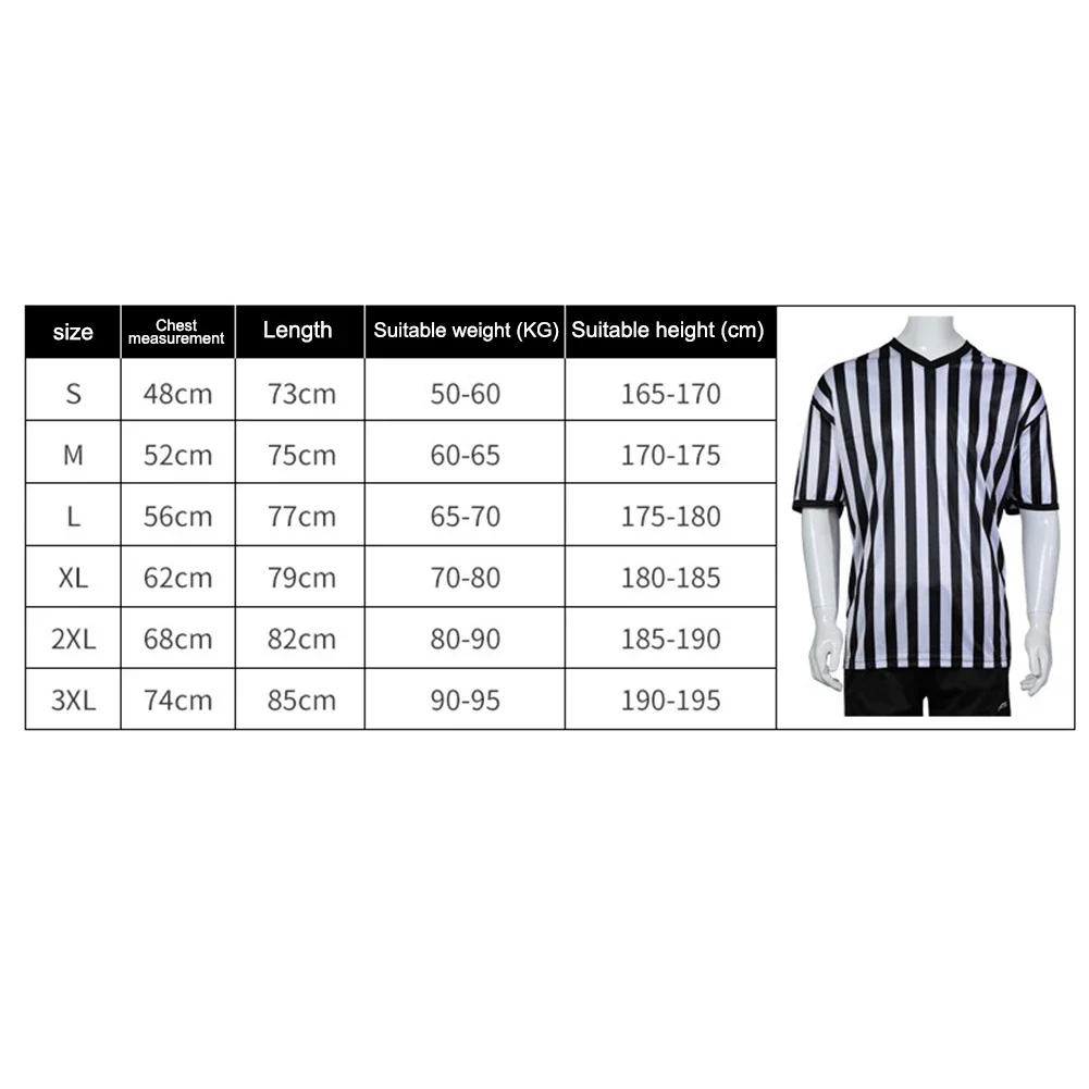 Striped Referee Uniform Short Sleeve V-neck Referee Wearing Men Football Basketball Court Shirt Sporting Goods Collared T-shirt