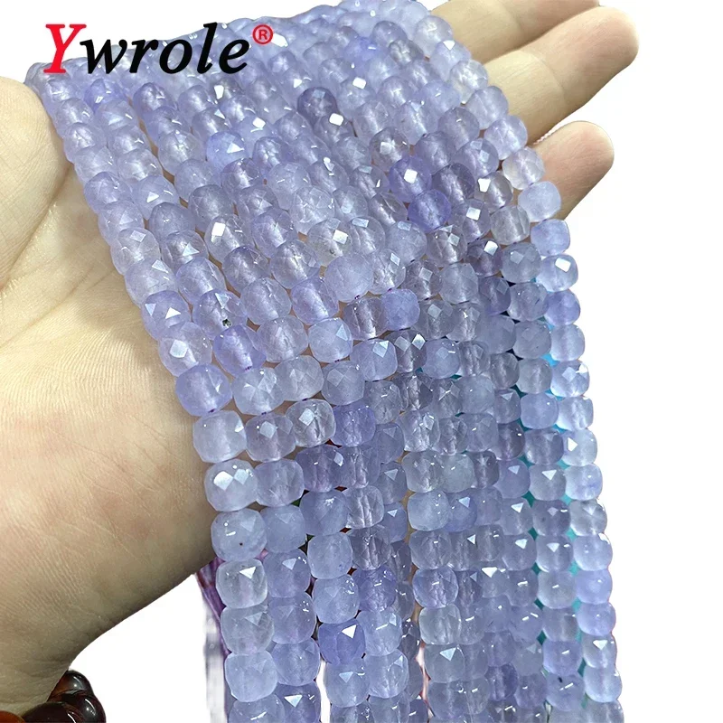 7-8MM Faceted Square Lavender Chalcedony Natural Stone Loose Cube Spacer Beads for Jewelry Making Diy Bracelet Accessories