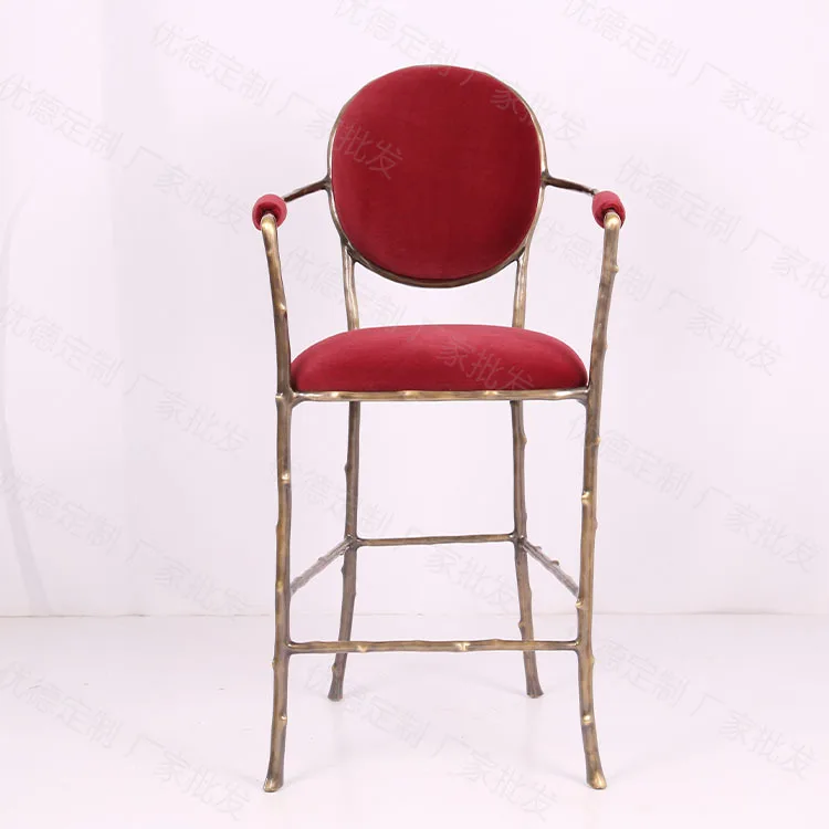 Light Luxury KTV bar villa Kitchen High Legs Copper Frame Bar Chair