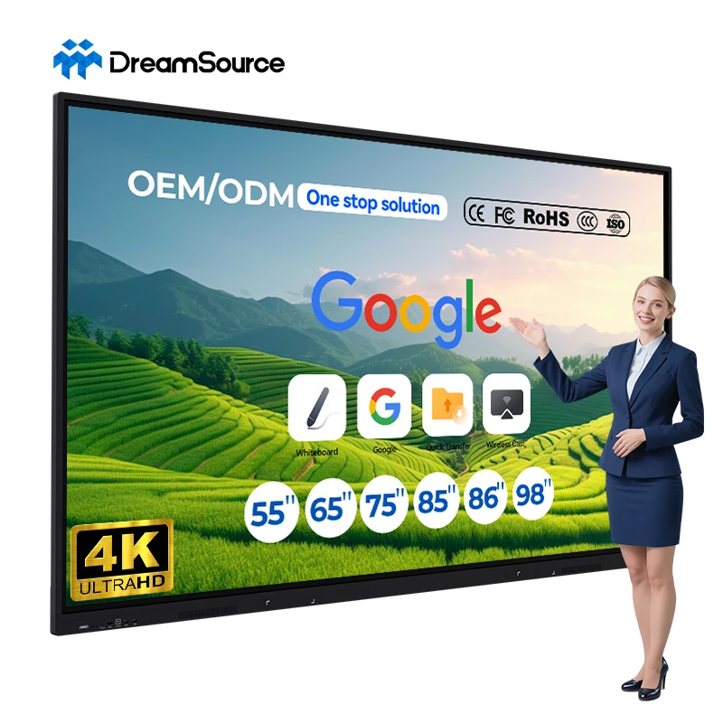 Factory 55 65 75 85 86 98 100 Inch USB Interactive Whiteboard Digital Smart Board Touch Screen 4k Dual OS Smart
