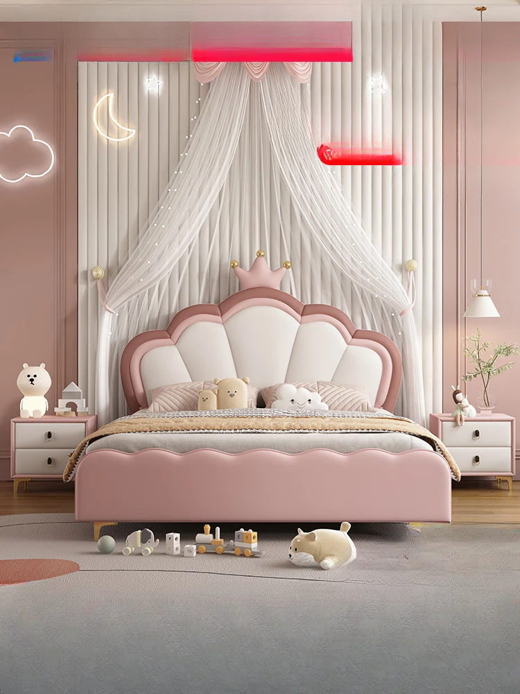 

NEW Pink girl princess bed 1.2m 1.35m boys and girls small-sized storage solid wood bed