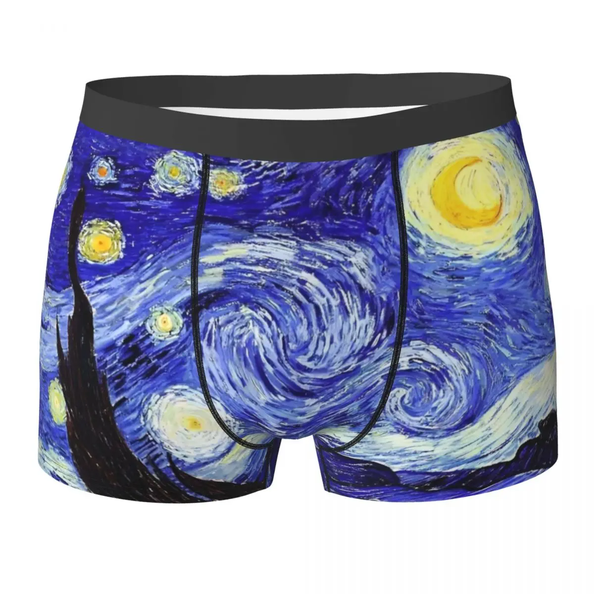 

A Starry Night Van Gogh Mountain Underwear Blue Men's Shorts Briefs Stretch Boxershorts High Quality Print Large Size Underpants