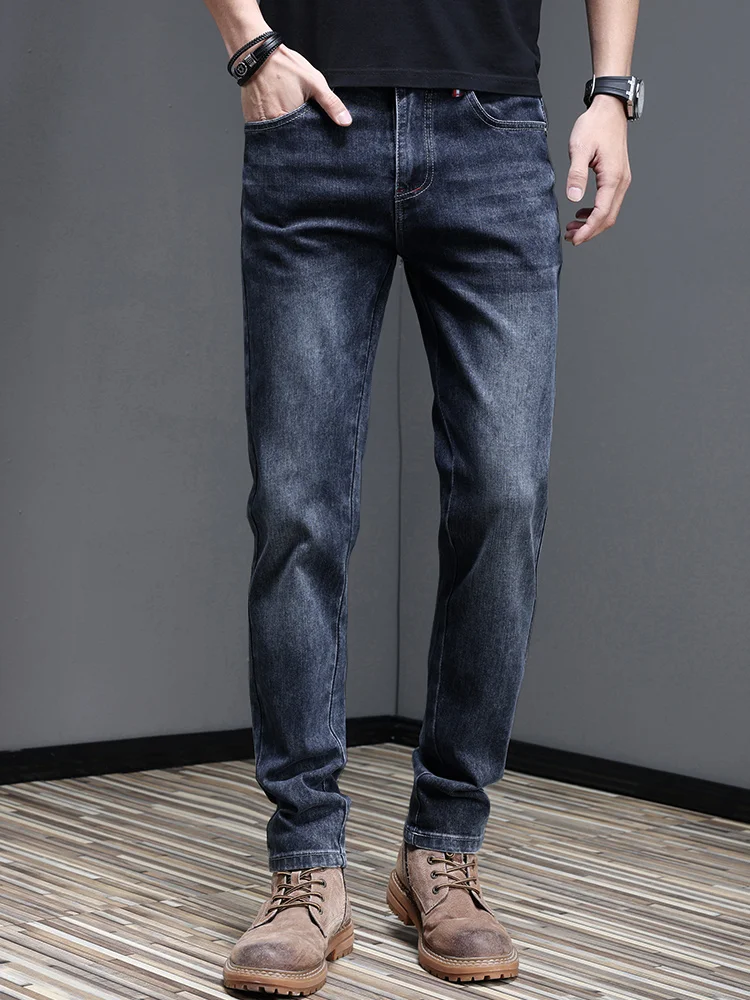 Men's New Stylish Embroidered Back Pocket Slim Fit Stretchy Jeans European Style Versatile Long Trousers