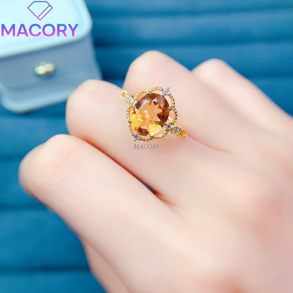 Natural Citrine Ring 925 Sterling Silver Luxurious and Exquisite High-End Jewelry Valentine's Day Gifts Graduation Ceremonies