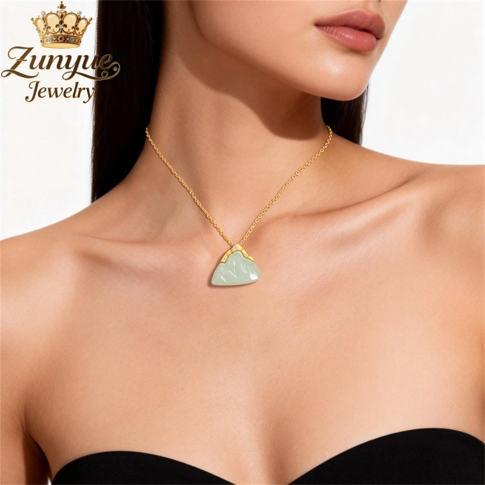 

Серебряный кулон S925 с натуральным нефритом Хэтянь (зеленый нефрит) в форме горы, роскошное качество, модные ювелирные изделия, изысканный и элегантный.