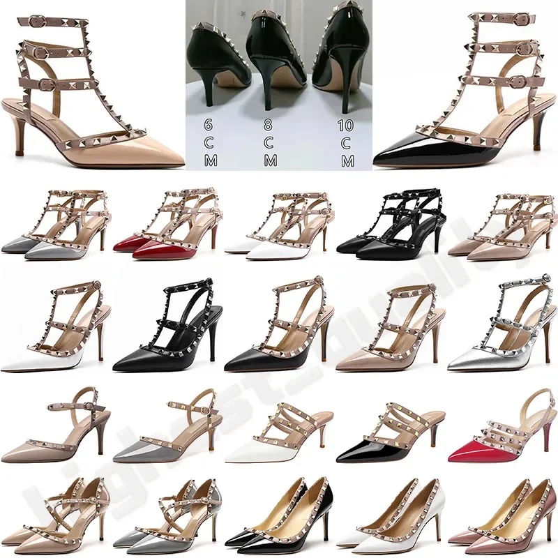 

Women Dress Shoes Designer High Heel Sandals Woman Stiletto Block Ladies sexy Heels Wedding Patent Leather Matte Ankle Strap Poi