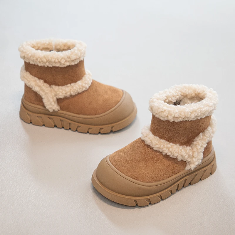 الأطفال أحذية الثلوج 2-12 سنة مبطن الفتيان الفتيات أحذية قطنية صوف الضأن طفل أحذية بوت قصيرة الفتيان الاطفال الفراء القطن الأحذية