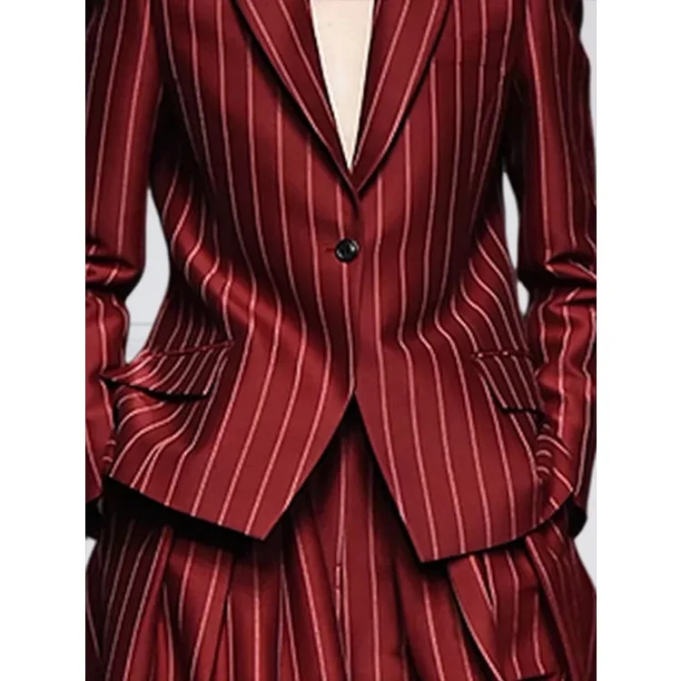 Modigirl  Winter Clothes Trendy Suits Blazer Coat for Women 2024 Autumn Long Sleeves Striped Women's England Jacket Outerwears