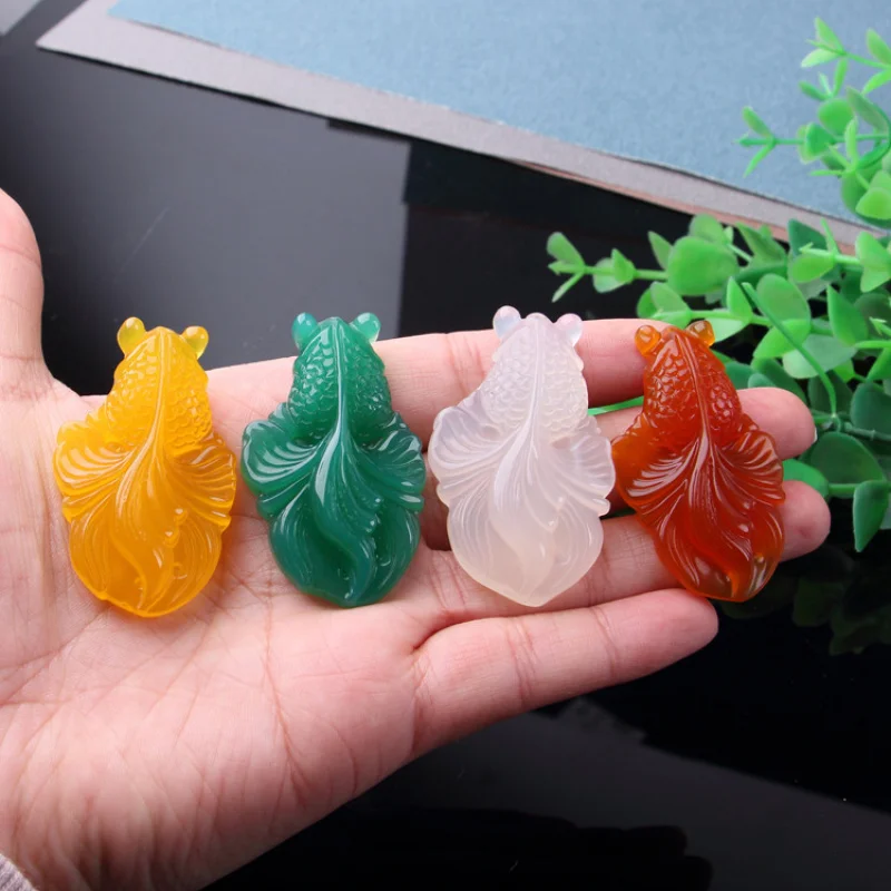 

Big Tail Goldfish 5 * 3cm Year Fish Pendant Jade Colors Chalcedony