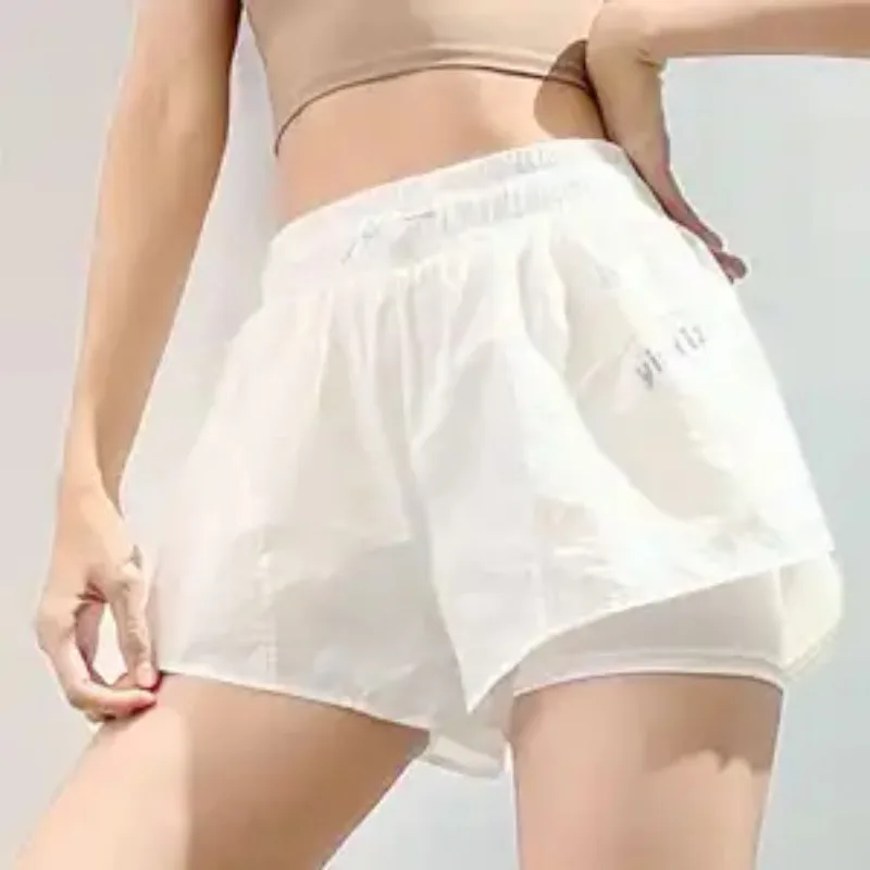 Women High Waist Quick Dry Double Layer Sports Shorts Loose Anti Chafing Running Yoga Fitness Casual Summer Outdoor Shorts
