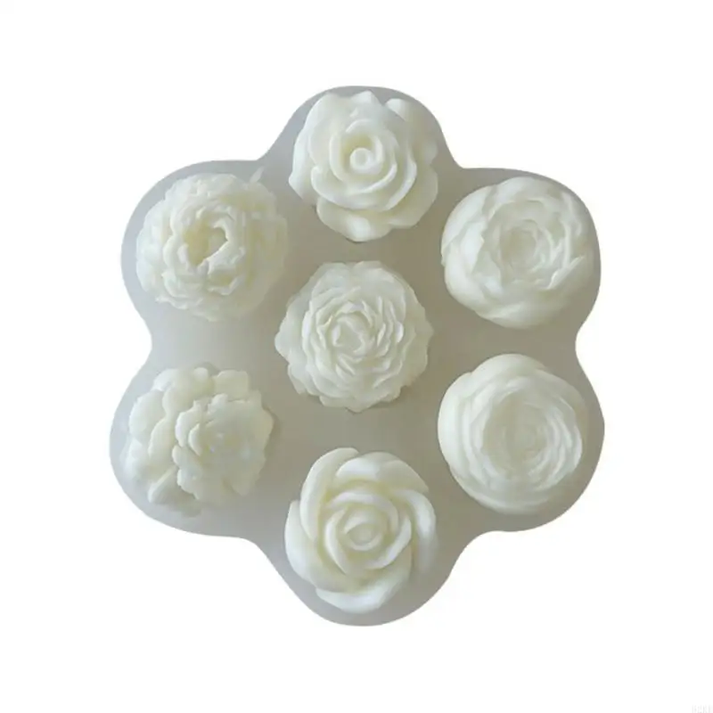 62KE 3D Rose Peony Flower Candle Mould DIY Gypsum Candle Epoxy Mold Handmade Candle Aroma Wax Soap Molds for Decoration