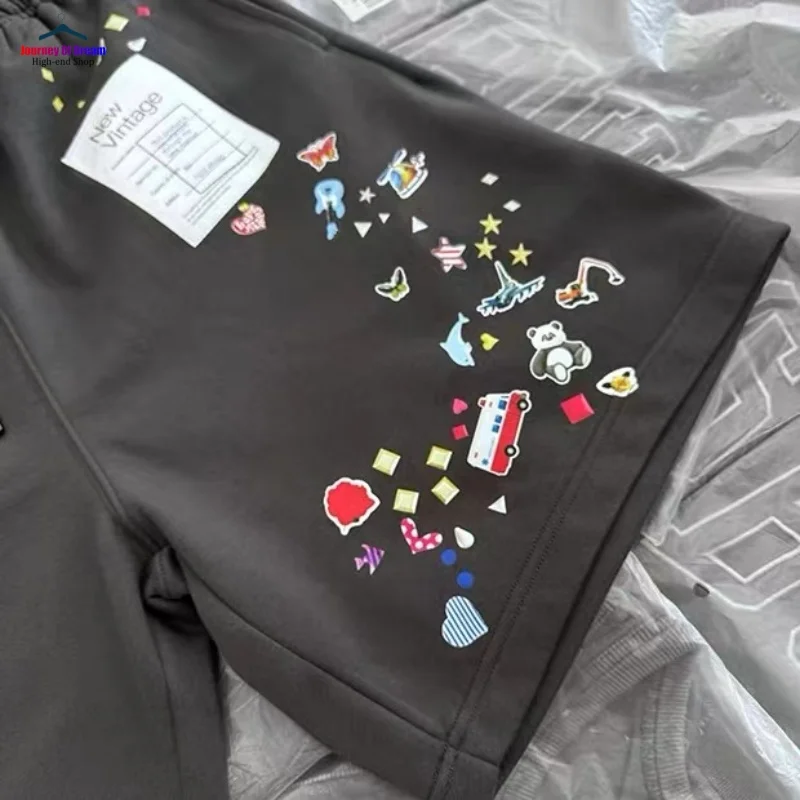 INS Heavyweight Summer Cartoon Personality Print Loose Shorts Summer Cotton Hip Hop Men's and Women's Casual Breeches