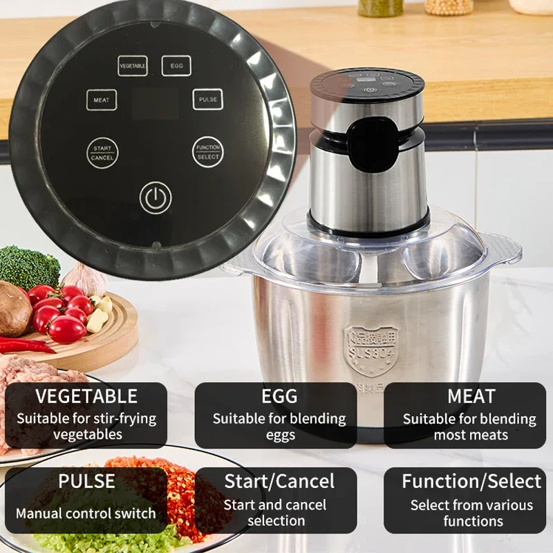 5L Electric Meat Grinders Multifunctional 304 Stainless Steel Food Crusher Vegetable Slicer Chopper Mincer Baby Food Processor