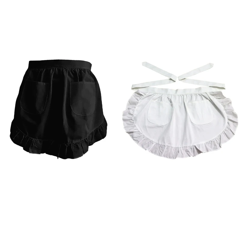 

Women Waist Apron with Two Pockets Half Apron Waitress Servant Costume Aprons DXAA