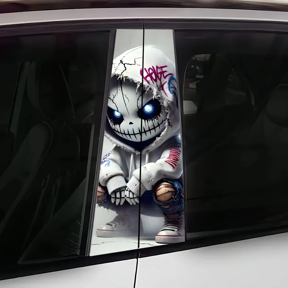 2-Piece waterproof and sun-resistant car B-pillar sticker durable vinyl semi-matte surface punk style pattern