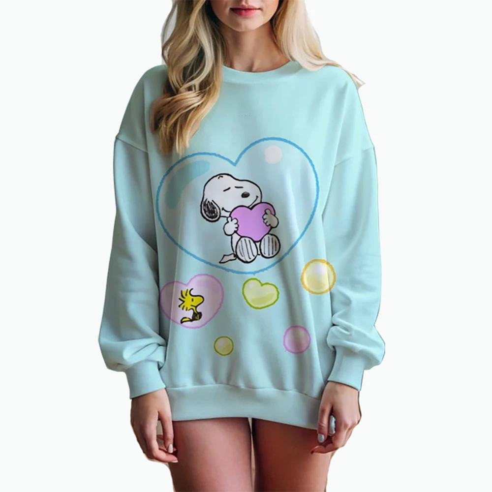 Moletom feminino outono inverno feminino snoopy impressão manga longa topos senhora casual o-pescoço pullovers topos roupas femininas