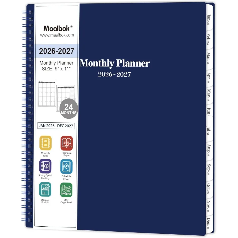 

20262027 Monthly Planner Monthly Calendar 20262027 with TwoSide Pot January 2026 December 2027 9" x 11" 2 Years Calendar Planne