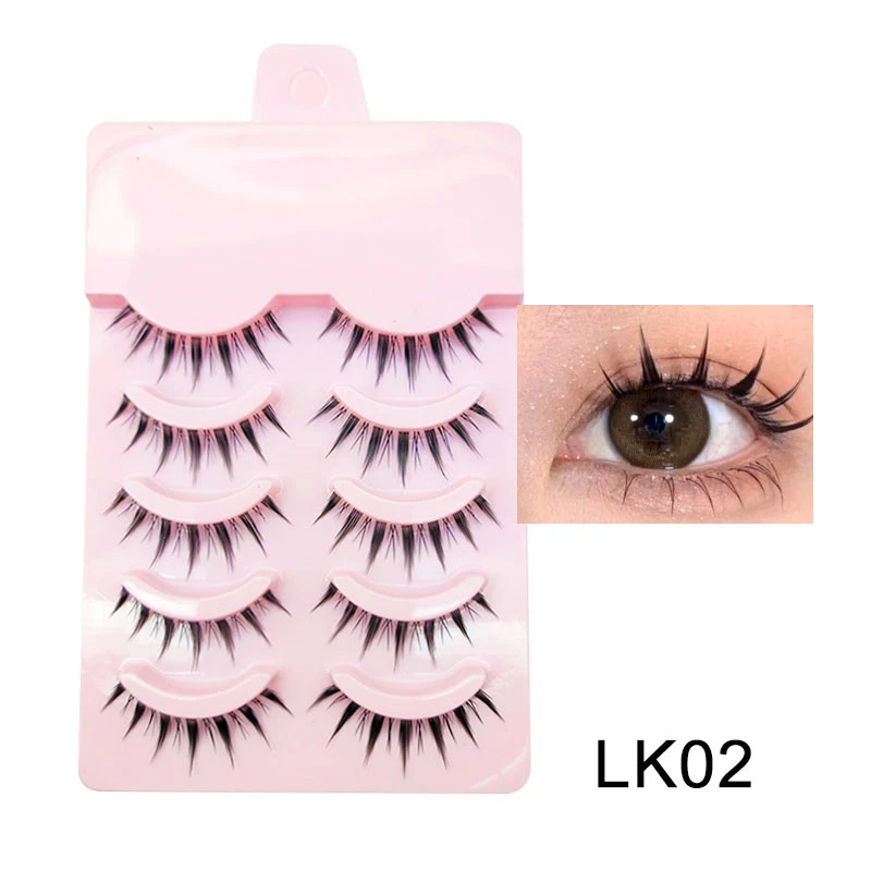 5 Pairs Eyelashes Manga Lashes Natural False Natural short Transparent Terrier Lashes Clear Band Soft Eyelashes Extension Makeup