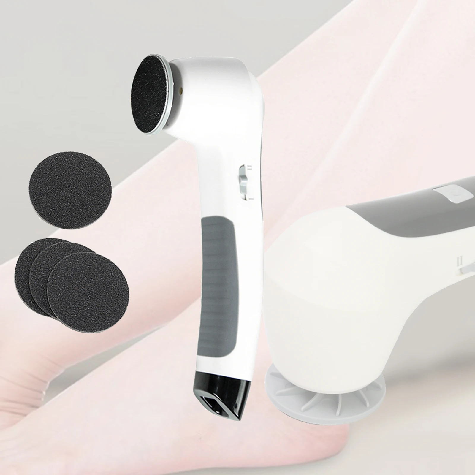 

Rechargeable Electronic Device for Foot Care with Sandpaper Discs for Dead Skin Removal