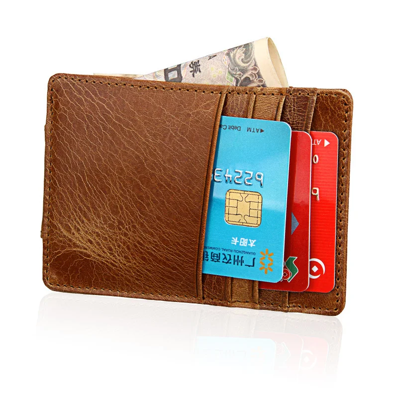 Cowhide Anti-magnetic Men's Money Clip with Iron Suction Retro Multi-card Card Holder Multifunctional Ultra-thin Short Wallet