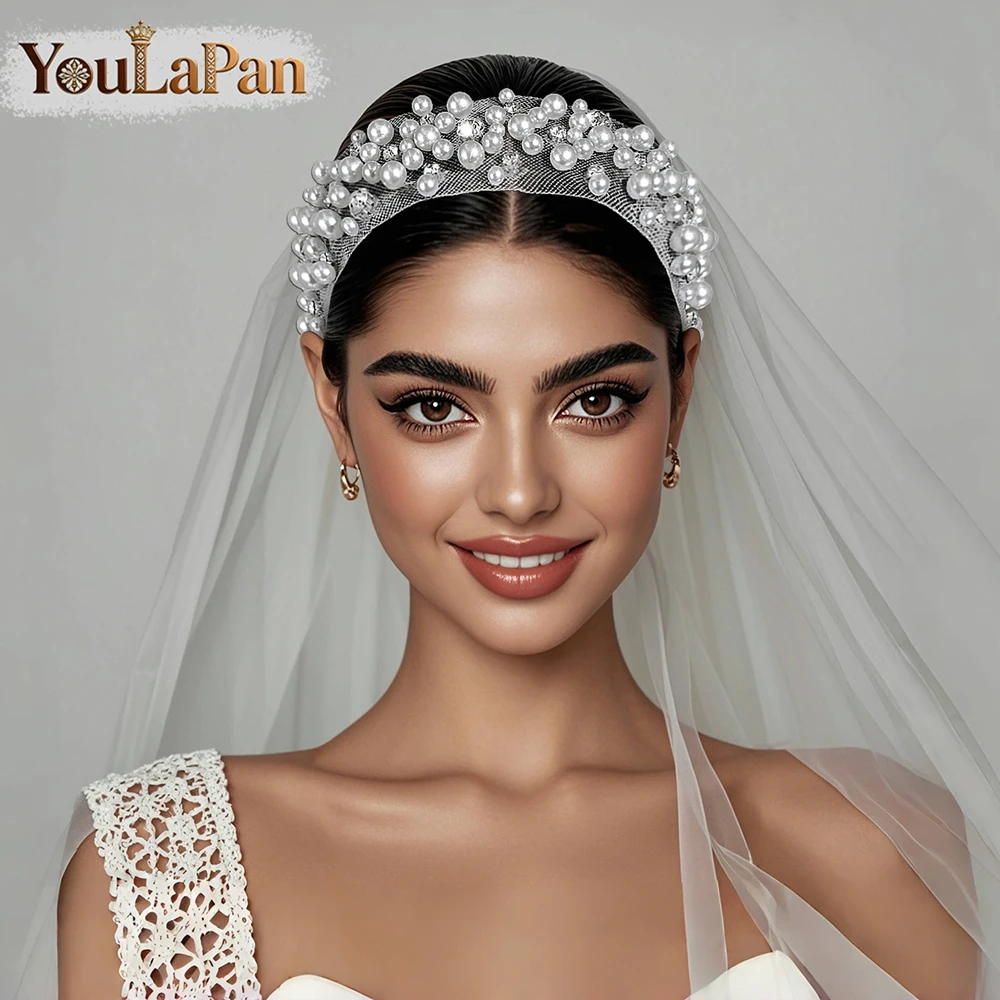

YouLaPan Elegant White Color Mesh Bride Hair Band Pearl Headband With Organza Fashion Daily Party Hair Accessories A321