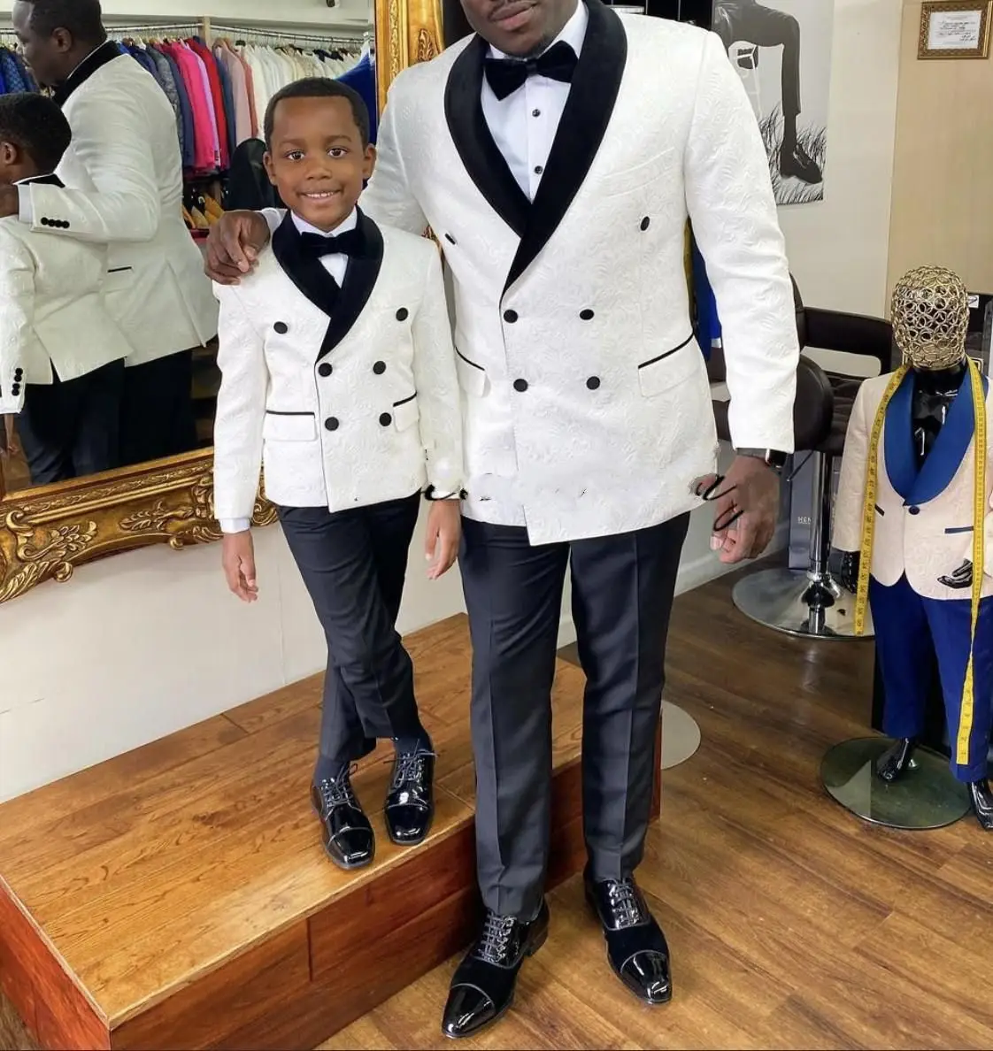 Traje blanco para niños de 2 piezas, esmoquin de boda, de doble botonadura Blazer, pantalones, conjunto de chaqueta Jacquard, traje personalizado