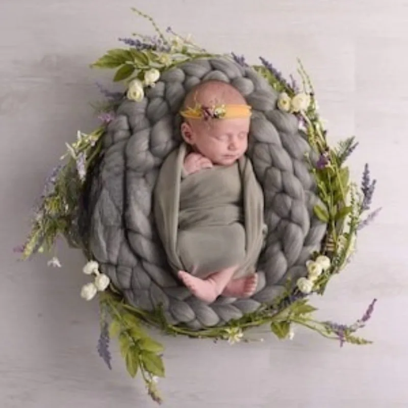 

Grey Braid bump baby newborn photography props boa basket filler 3.5-4M ニューボーンフォト신생아 사진 baby accessories neugeborenenfotografie