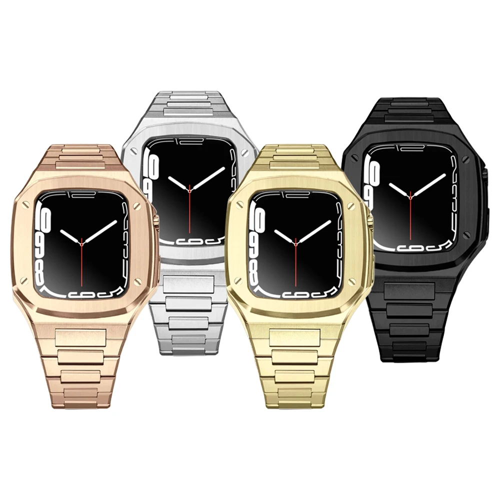 Retrofit Kit For Apple Watch Series 9 8 7 6 5 SE Accessories Cover 316L Stainless Steel Case for iWatch 45mm 44mm Steel Strap