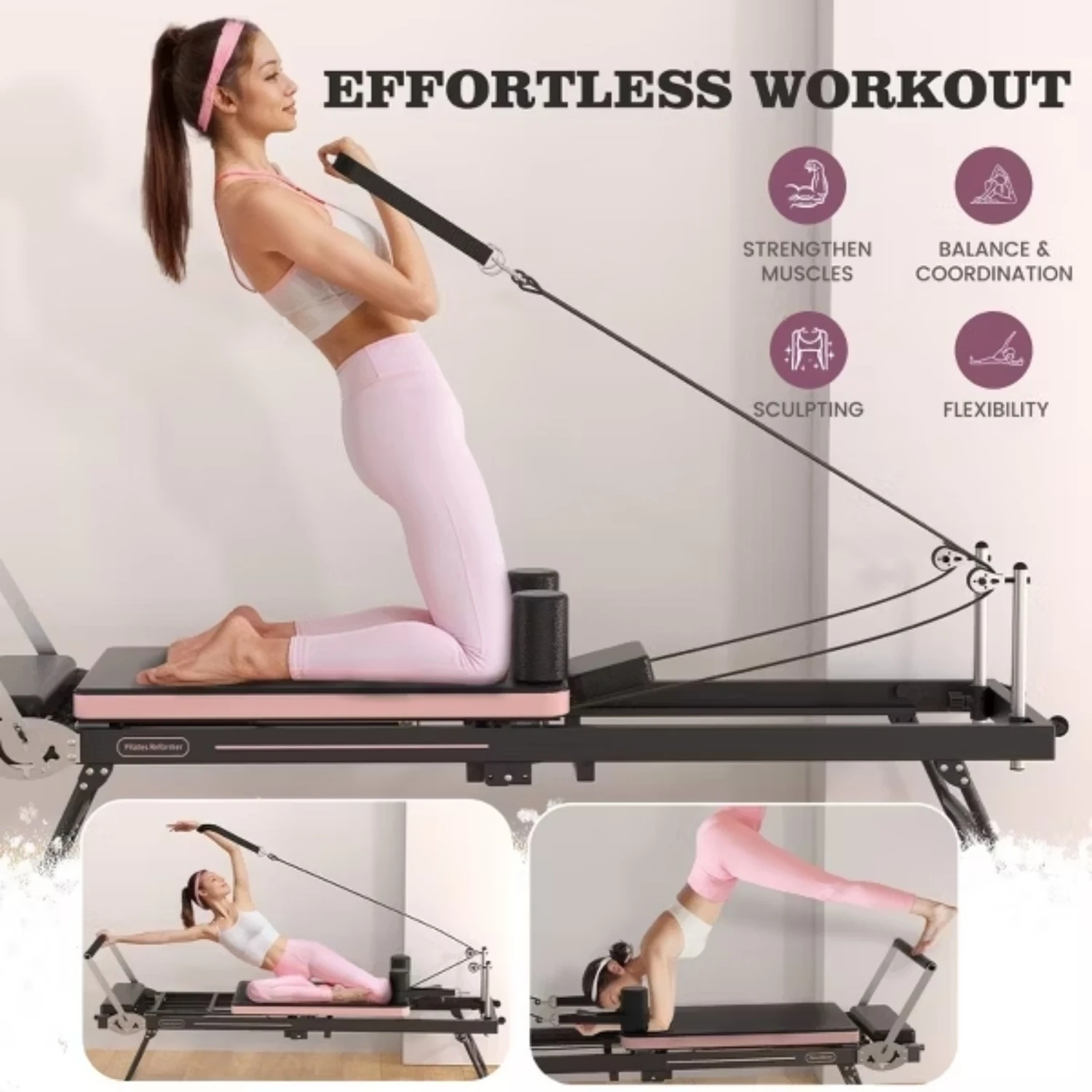 FED Fitness Foldable Pilates Equipment for Home Gym - Pilates Reformer Machine for Home Workouts, with Jump Board view 2