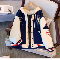 ITOOLIN Women's Initial High School Student Sweatshirt New Style Color Blocking Baseball Cap Hooded Casual Top