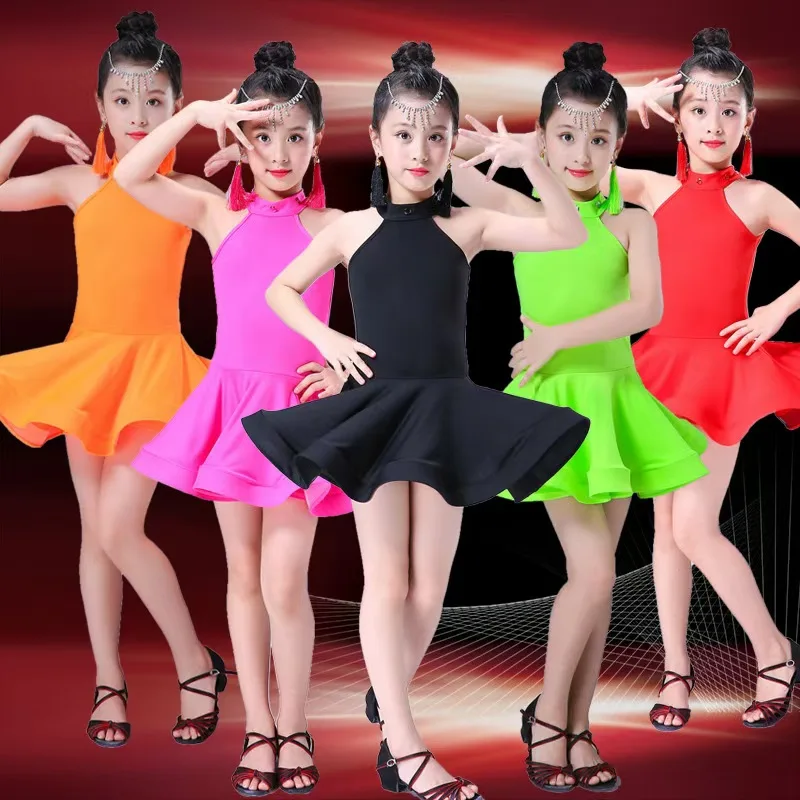 Set Elmas Pilili Etek Latin Dans Elbise Çocuklar Latin Elbise Kostüm Kızlar için Balo Salonu Kostüm Salsa Rumba Cha Cha Tango Sahne