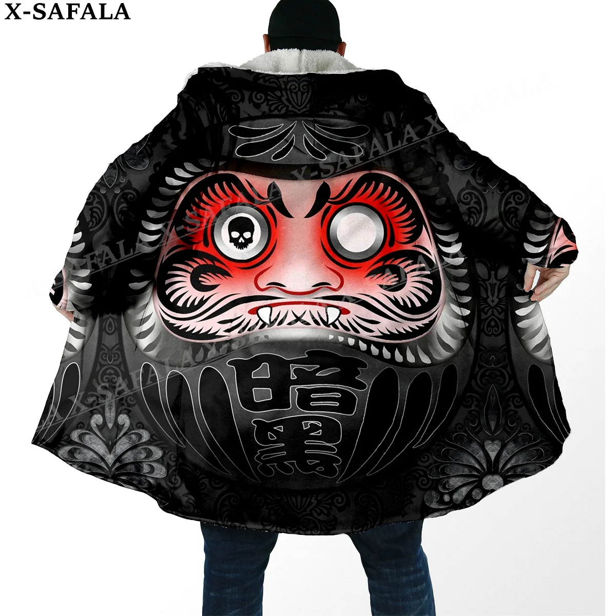 Daruma japanische Anime Manga Print dicke warme Kapuze Umhang Männer Mantel Mantel wind dichte Fleece Cape Robe Kapuze Decke-4