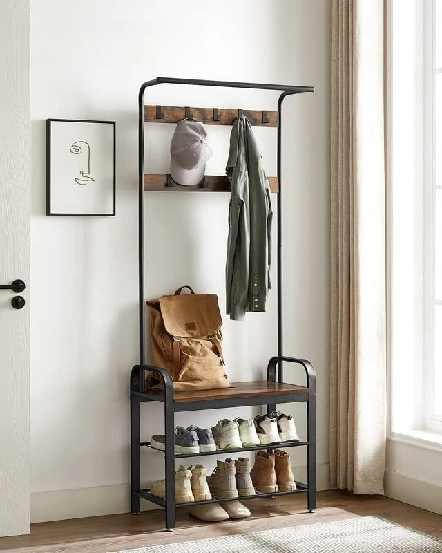 

Coat Rack Hall Tree with Shoe Bench for Entryway Entryway Bench with Coat Rack 4-in-1 with 9 Removable Hooks a Hanging Rod 13.3