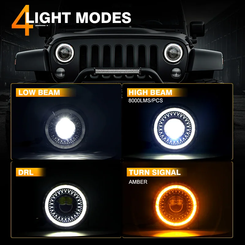 

Car 7 Inch Led Headlight H4 Hi-Low Beam DRL For off-road use 4x4 Jeep Wrangler TJ JK LJ CJ Hummer Land Rover Defender Hummer
