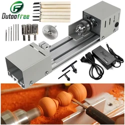 110V/220V Mini Wood Lathe Machine DIY Woodworking 7 Speed Buddha Pearl Lathe Grinding Polishing Beads Wood Drill Rotary Tool