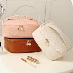 Borsa cosmetica da viaggio di grande capacità-borsa per il trucco, borsa per cosmetici impermeabile in pelle PU, borsa per il trucco da viaggio portatile da donna con Handl