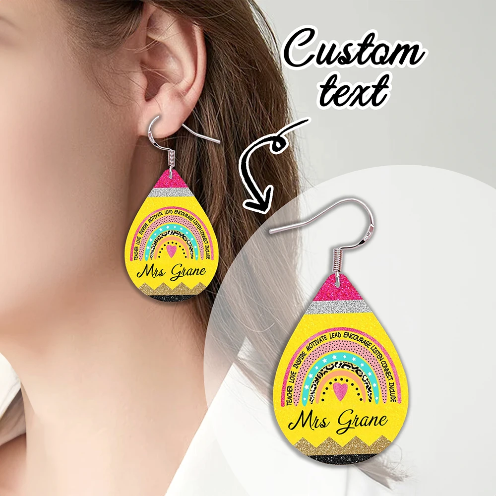 1pc Custom Text Teacher Dangle Earrings,Smooth Printed Surface,Daily Wear Accessory,Aesthetic Accessory,Gift For Educators