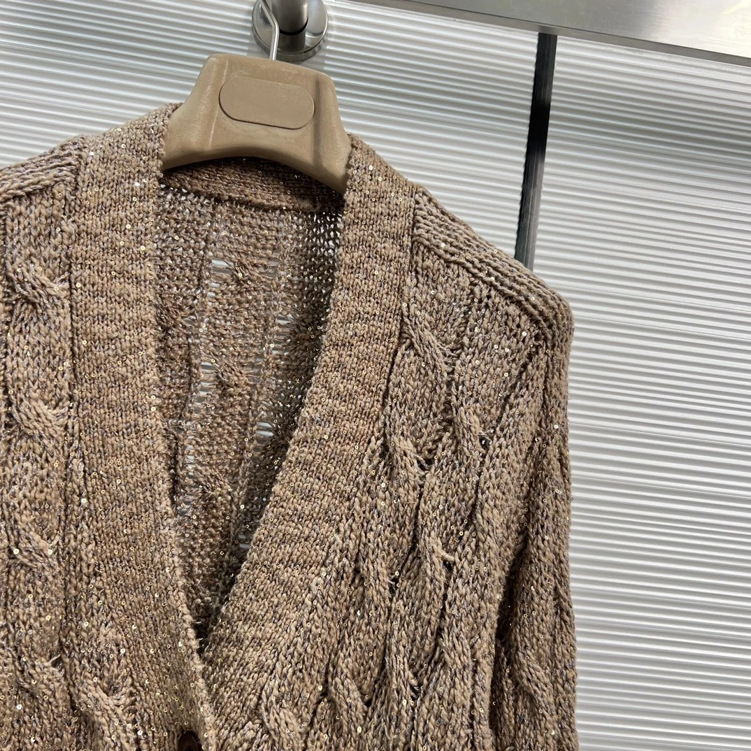 Women 2023 Old Money Style Knitted Cotton And Hemp Sequins Heavy Industry Luxury Senior Casual Elegant High Custom Cardigan