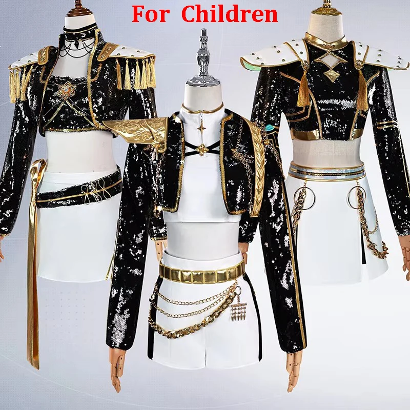 

Наряд для ролевых игр на Хэллоуин для детей, костюм для косплея Rumi Zoey Mira с черным золотым париком для девочек