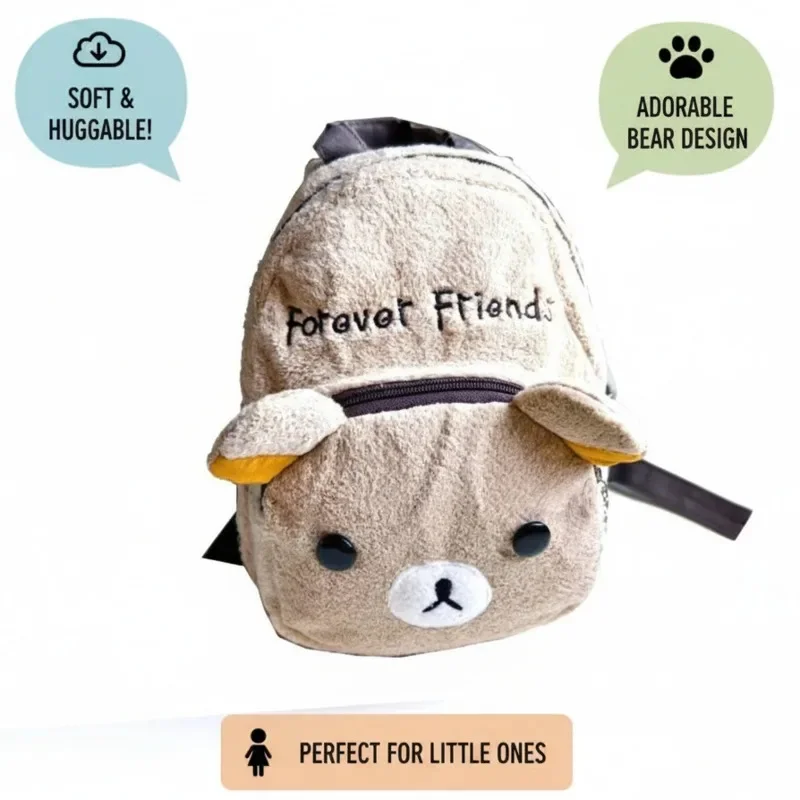 Y2K Rilakkuma Backpacks Embroidery English Print Mini Midi Backpack Forever Friends Plush Sweet Cute Zipper Velvet Backpacks New