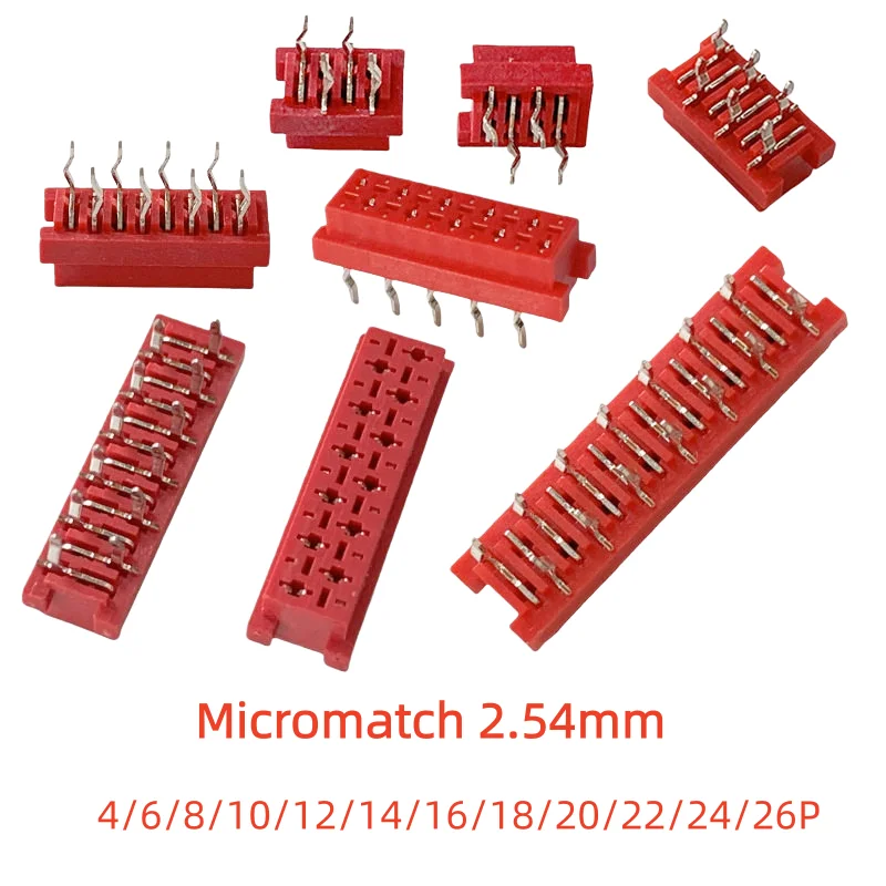 10Pcs Micromatch Red 2.54mm Pitch Double Row Female IDC Box Header Connector Sample 4P 6P 8P 10P 12P 14P 16P 18P 20P 22P 24P 26P