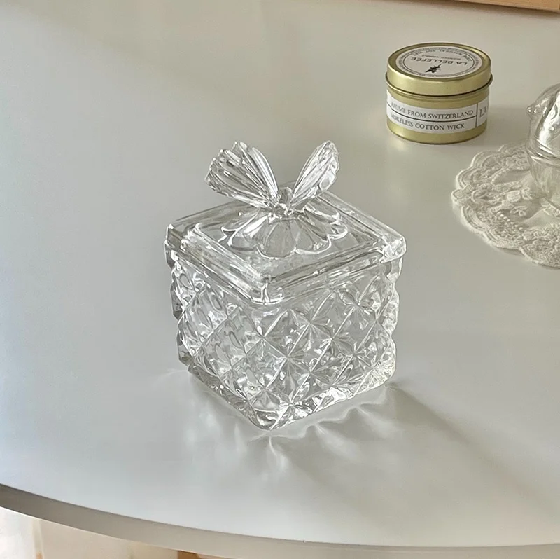 

European Sle Relief Glass Jewelry Box Vintage Decorative Ornaments Ring Accories Storage Box Desktop Organizer