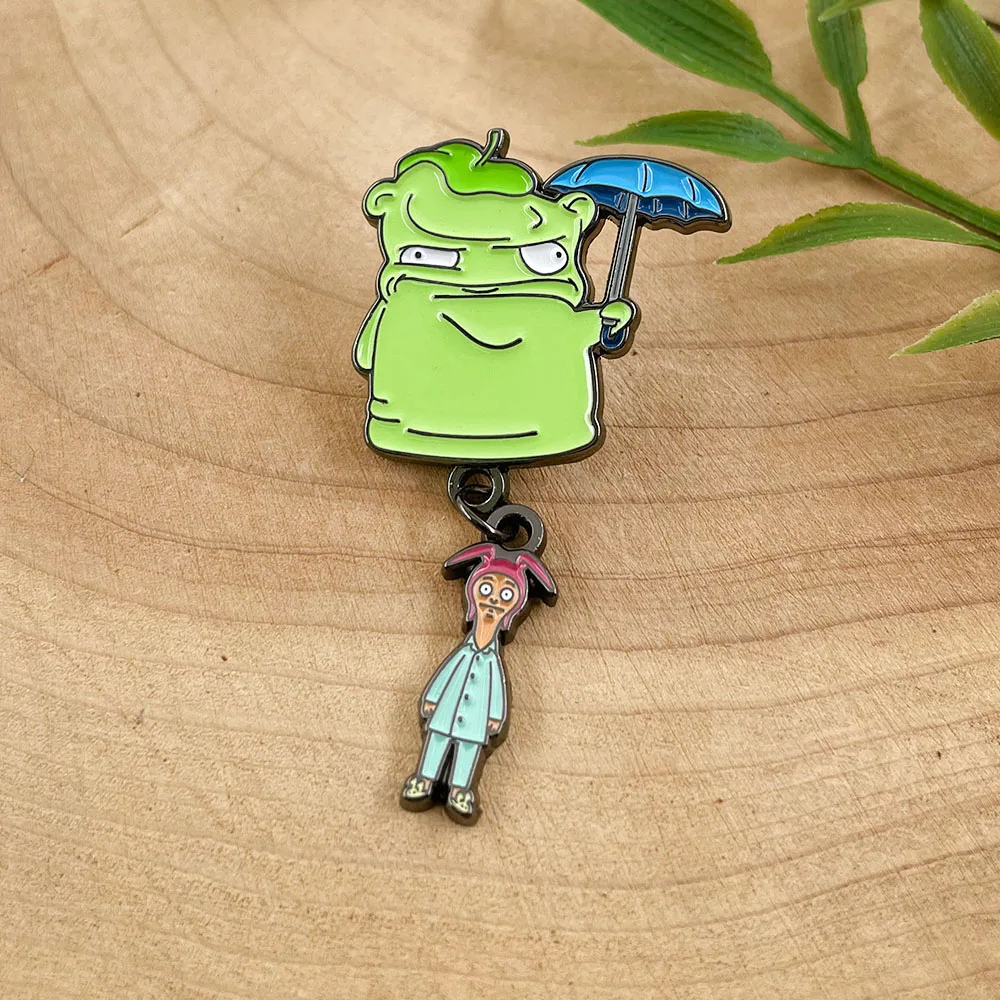 Green Toy Kotchi Kopi Brooch Cartoon Character Louise Pendant Badge Anime Bobs Burgers Lapel Pin Gift Collectible Accessory