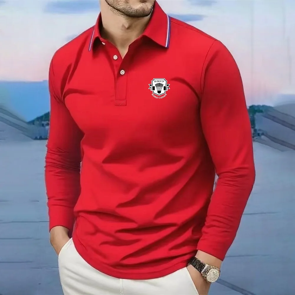 الرجال الربيع والخريف عارضة تنفس مريحة قميص بولو حار بيع أزياء رجال الأعمال طويلة الأكمام تي شيرت قميص