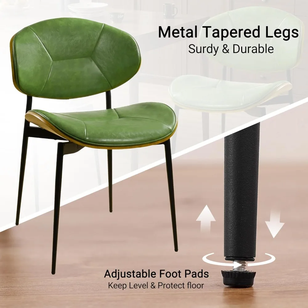 مجموعة كراسي تناول الطعام مكونة من 4 كراسي جانبية للمطبخ حديثة وظهر منحني وأرجل معدنية لغرفة المطبخ والمطعم باللون الأخضر #4