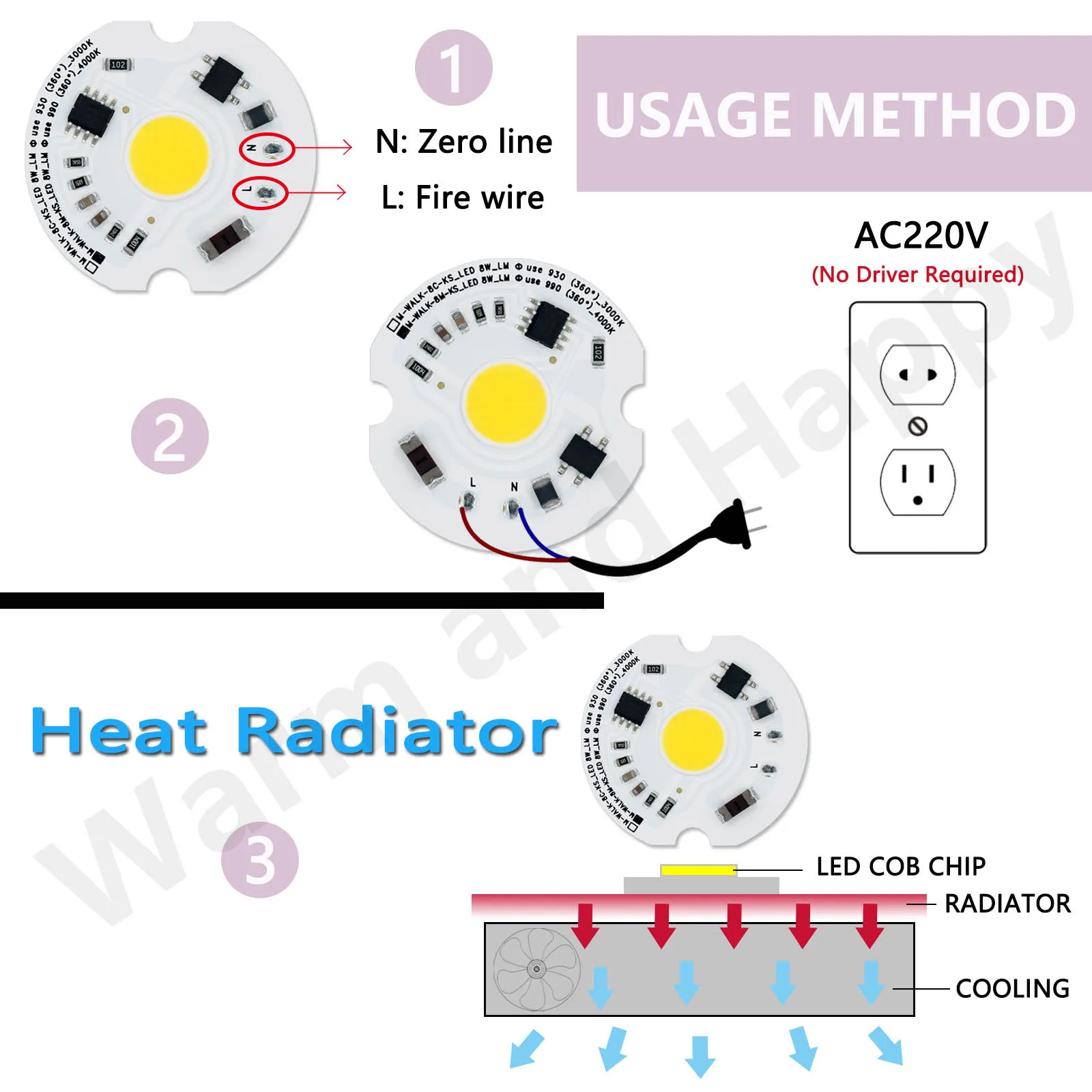 LED Chip 8W AC220V Warm White Natural White LED COB Bulb 38MM Without Driver Suitable for Downlight Spotlights Track Lights DIY