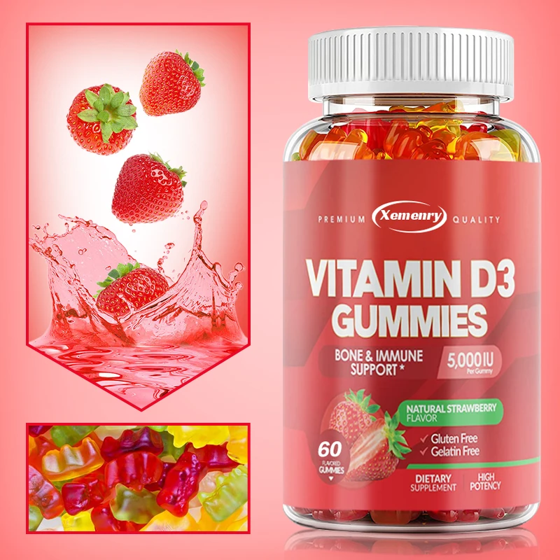 

Vitamin D3 Gummies - Calcium Absorption, Fights Fatigue, Boost Vitality, Promotes Teeth, Muscle & Bone Health, Improves Immunity