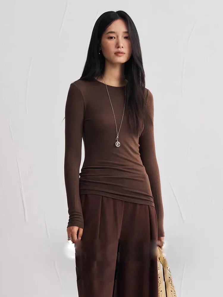 Camiseta ajustada de Cachemira Modal para mujer, Tops suaves de Color sólido para otoño e invierno, parte inferior respetuosa con la piel